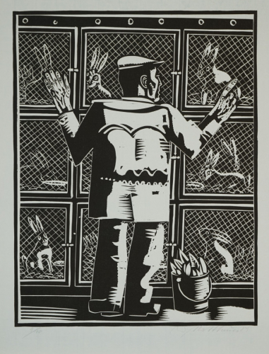 Bl. 12 (Mann vor Kaninchenstall) (Mattheuer Wolfgang)