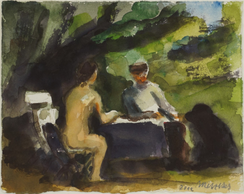 Maler und Model am Gartentisch (Metzkes Harald)