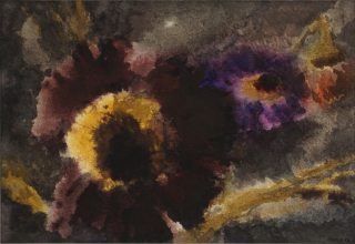 Stilleben mit Sonnenblumen (Hund Hans-Peter)
