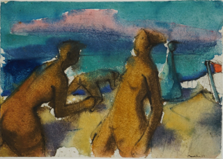 Strandszene mit rosa Wolke (Wustrow) (Richter Hans Theo)