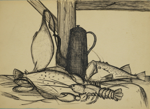 o.T. (Ente,Fische,Hummer, Kanne) (Schroeder Ernst)