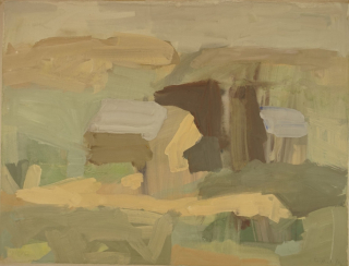 Landschaft mit gelben Scheunengiebel (Göschel Eberhard)