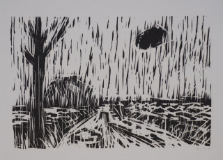 Flache Landschaft mit Wolke (Hund Hans-Peter)