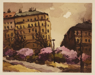 Häuser und Fliederbüsche (Prag) (Hund Hans-Peter)