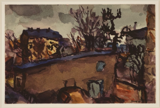 Blick aus dem Atelier (Hund Hans-Peter)