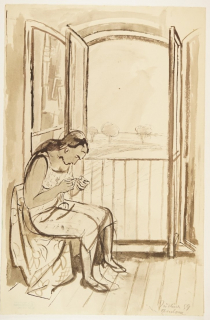 o.T. (Nähende vor offenem Fenster, Usedom) (Jüchser Hans)
