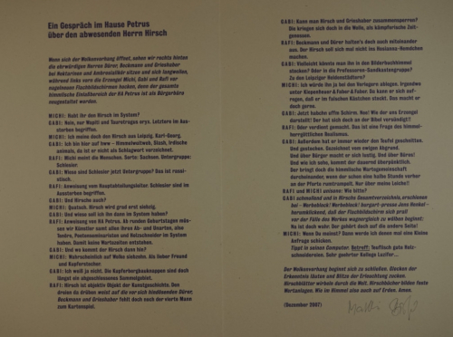 Bl.1 Gespräch im Hause Petrus über den abwesenden Herrn Hirsch (Biskupek  Mathias)