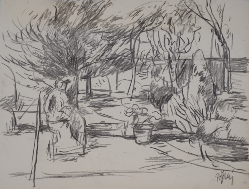 Gartenstück mit Plastik (Pötzschig Gert)