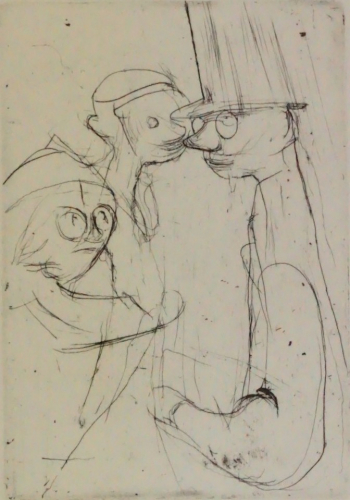 Bl.6 3 Masken, die rechte mit Zylinder (Richter Hans Theo)