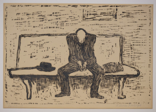 o.T. Alter Mann mit Hut auf einer Bank (Rudolph Wilhelm)