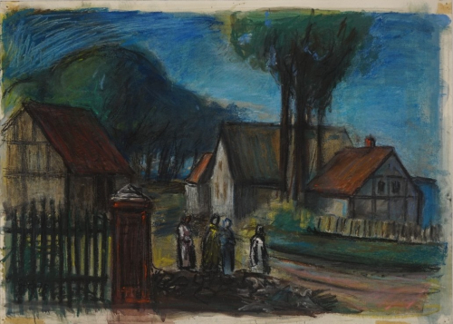 Dorfstraße mit Menschengruppe (Schulz Günter-Albert)