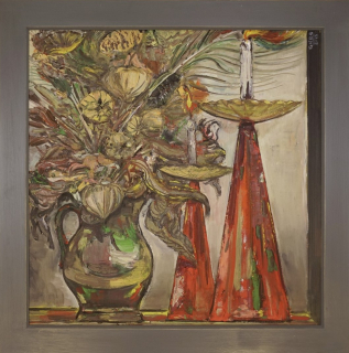 Blumenstilleben mit zwei Kerzenständern (Giebe Hubertus)