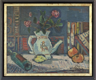Stillleben mit Blumen, Äpfeln und Flasche (Wolfgang Alexander)