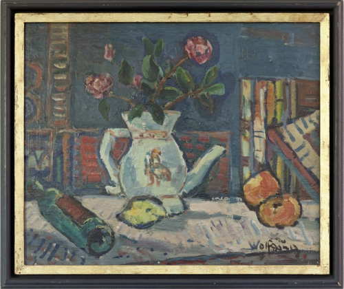 Stillleben mit Blumen, Äpfeln und Flasche (Wolfgang Alexander)