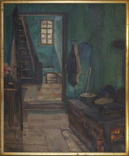 Interieur mit Holztreppe (Wigand Albert)