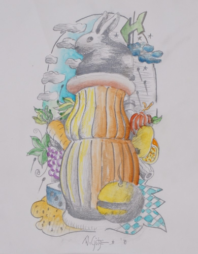 o.T (Früchtestillleben mit Hase) (Götze Wasja)