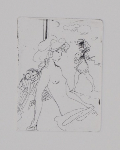 Bl.4 Sitzender weiblicher Halbakt mit zwei Personen (Schwimmer Max)