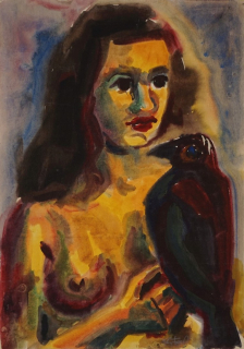 o.T. (Weiblicher Akt mit Rabe) (Feige Johannes)